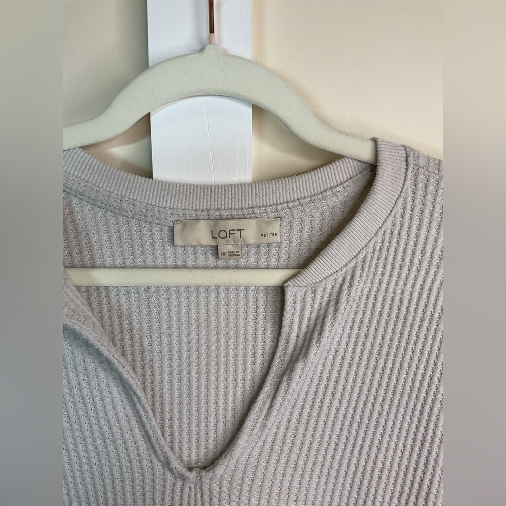 LOFT Light Gray Waffle Knit Top - Picture 2 of 6